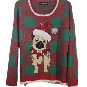 ADORABLE PUG UGLY CHRISTMAS SWEATER WOMEN XL DOG LOVER DUTCH BULLDOG